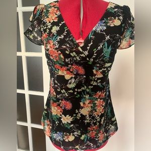 INC Black Floral Top